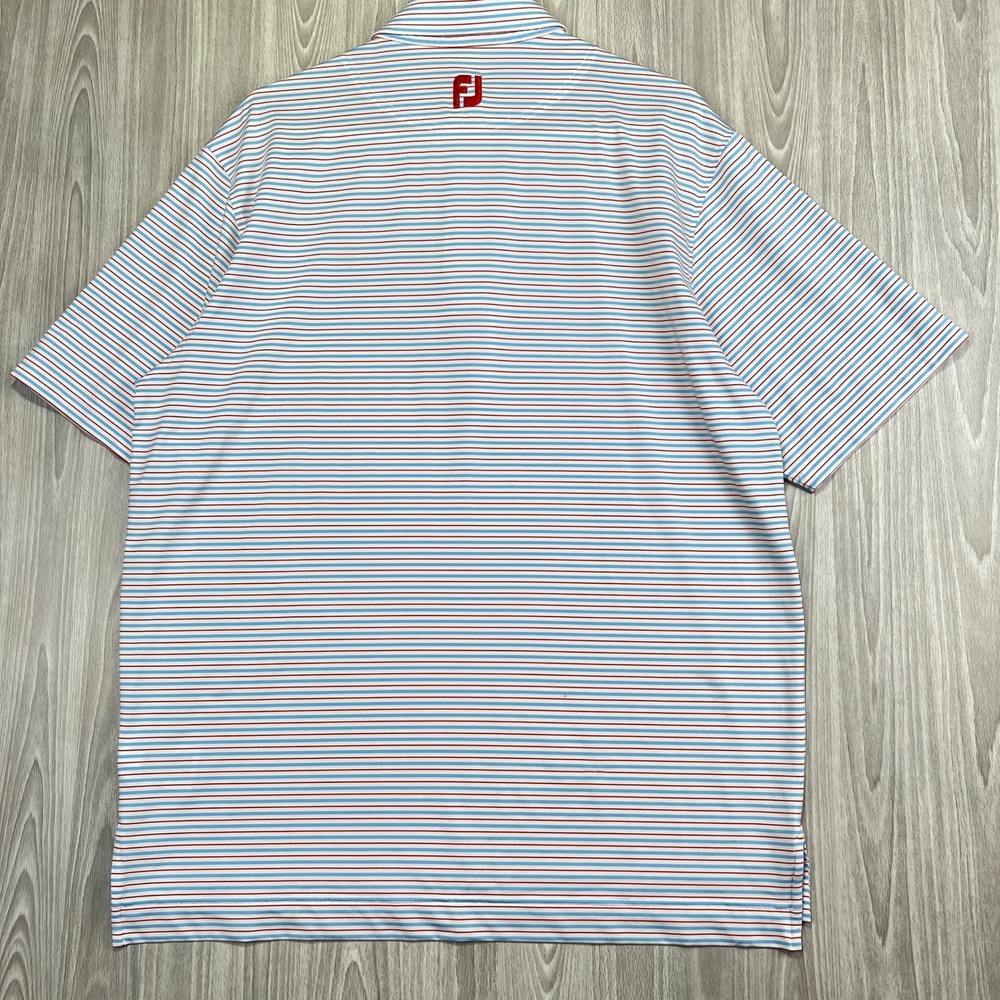 FootJoy Men Large Red White Blue Striped ProDry Performance Golf Polo Shirt - Picture 7 of 8